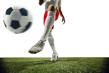 Image showing Football or soccer player on white background - motion, action, activity concept