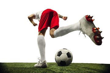 Image showing Football or soccer player on white background - motion, action, activity concept