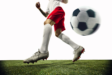 Image showing Football or soccer player on white background - motion, action, activity concept