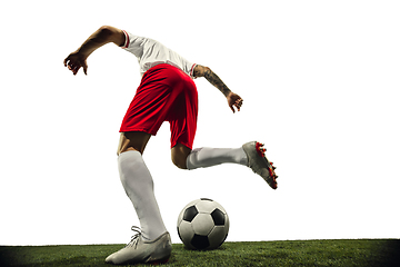 Image showing Football or soccer player on white background - motion, action, activity concept