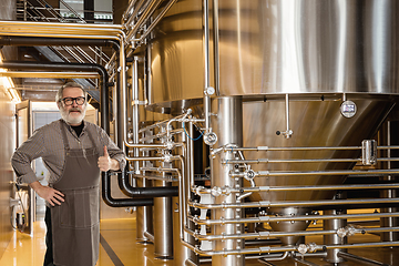 Image showing Professional brewer on his own craft alcohol production