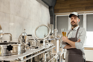 Image showing Professional brewer on his own craft alcohol production