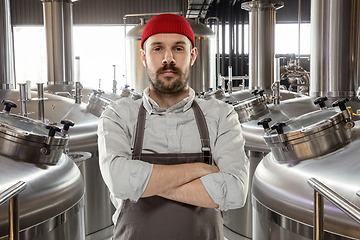 Image showing Professional brewer on his own craft alcohol production