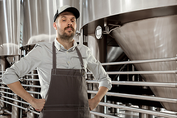 Image showing Professional brewer on his own craft alcohol production