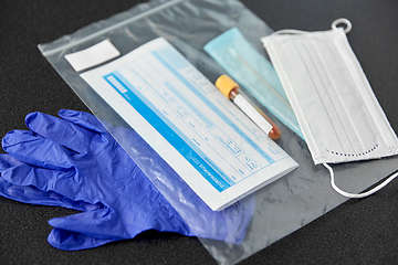 Image showing test tube, medical report, gloves and mask