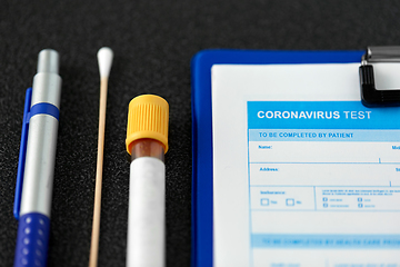 Image showing medical report, test tube, cotton swab and pen