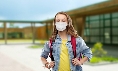Image showing teenage student girl in mask with school bag