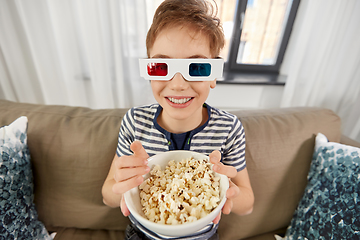 Image showing boy in 3d movie glasses and watching tv at home