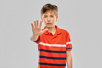 Image showing portrait of boy making stopping gesture