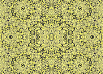 Image showing Black background with white graphics and yellow green pattern