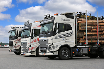 Image showing Three Volvo FH Logging Trucks Parked