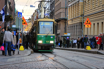 Image showing People and Tram in Helsinki, Finland