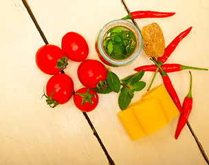 Image showing Italian pasta paccheri with tomato mint and chili pepper