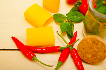 Image showing Italian pasta paccheri with tomato mint and chili pepper