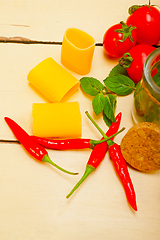 Image showing Italian pasta paccheri with tomato mint and chili pepper