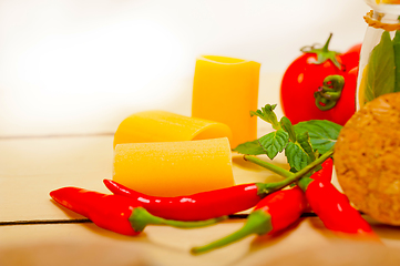 Image showing Italian pasta paccheri with tomato mint and chili pepper