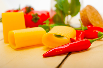 Image showing Italian pasta paccheri with tomato mint and chili pepper