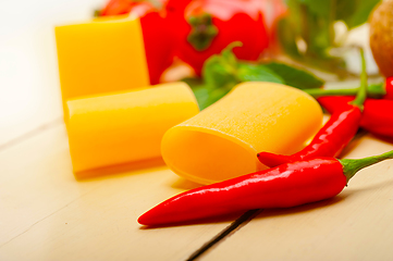 Image showing Italian pasta paccheri with tomato mint and chili pepper