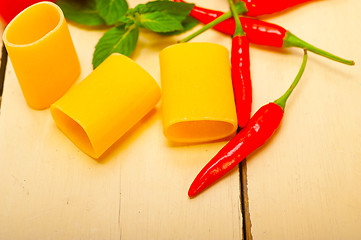 Image showing Italian pasta paccheri with tomato mint and chili pepper