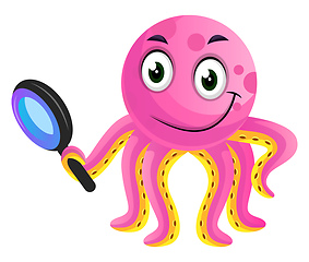 Image showing Pink octopus researching illustration vector on white background