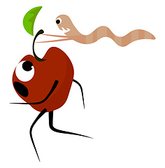 Image showing Cute cartoon image of an apple running away from the worm vector