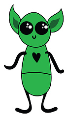 Image showing Cartoon of a cute little green-colored alien vector or color ill