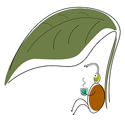 Image showing Painting of a bug relaxing under a green leaf vector or color il