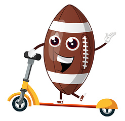 Image showing Rugby ball on a scooter, illustration, vector on white backgroun