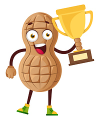 Image showing Peanut holding trophy, illustration, vector on white background.