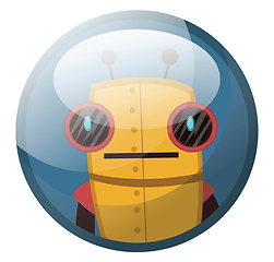 Image showing Cartoon character of yellow retro robot with big black eyes vect