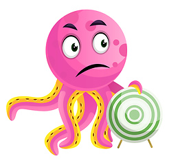 Image showing Pink octopus holding a target illustration vector on white backg