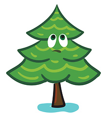 Image showing Emoji of a sad green-colored spruce tree/Sad Xmas tree vector or