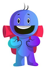 Image showing Blue cartoon caracter with a backpack illustration vector on whi