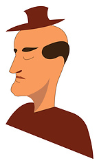 Image showing Sad face of a partially-bald man wearing a brown shirt and a sma