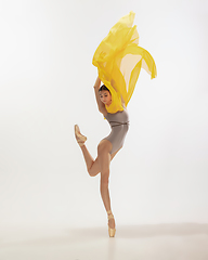 Image showing Young graceful tender ballerina on white studio background