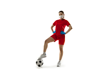 Image showing Sportswoman in protective mask, coronavirus treatment illustration concept