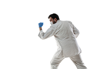 Image showing Sportsman in protective mask, coronavirus treatment illustration concept