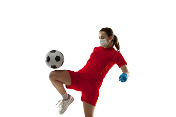 Image showing Sportswoman in protective mask, coronavirus treatment illustration concept