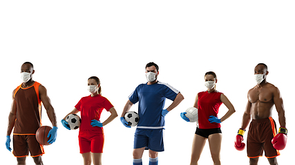 Image showing Sportsmen in protective masks, coronavirus treatment illustration concept