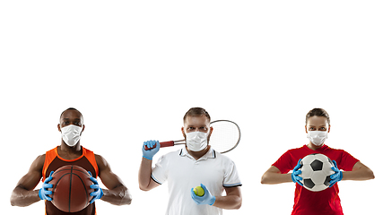 Image showing Sportsmen in protective masks, coronavirus treatment illustration concept