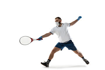 Image showing Sportsman in protective mask, coronavirus treatment illustration concept