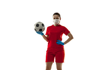 Image showing Sportswoman in protective mask, coronavirus treatment illustration concept