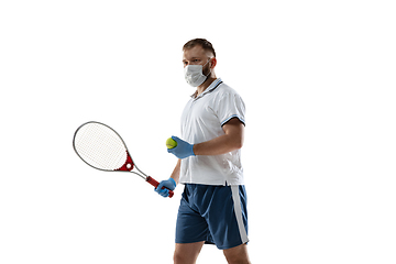 Image showing Sportsman in protective mask, coronavirus treatment illustration concept