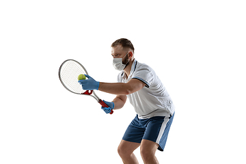 Image showing Sportsman in protective mask, coronavirus treatment illustration concept