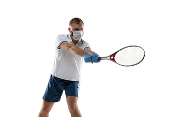 Image showing Sportsman in protective mask, coronavirus treatment illustration concept