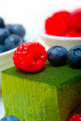 Image showing green tea matcha mousse cake with berries