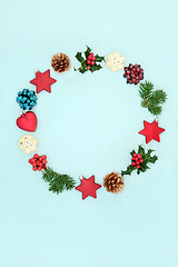 Image showing Christmas Wreath Compositon with Traditional Symbols