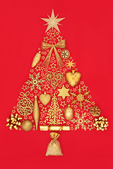 Image showing Ornate Christmas Tree Shape with Gold Baubles 