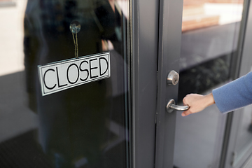 Image showing hand trying to open closed office door