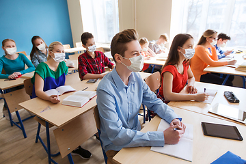 Image showing group of students in masks at school lesson